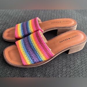 Lucky Brand Women’s Frijana Rainbow Woven Block Heel Sandals, Size 7.5